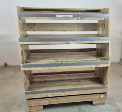 Warenregal Holzoptik mit fixierten Fächern 120 cm – Brot-/Obst-/Präsentationsregal (2)