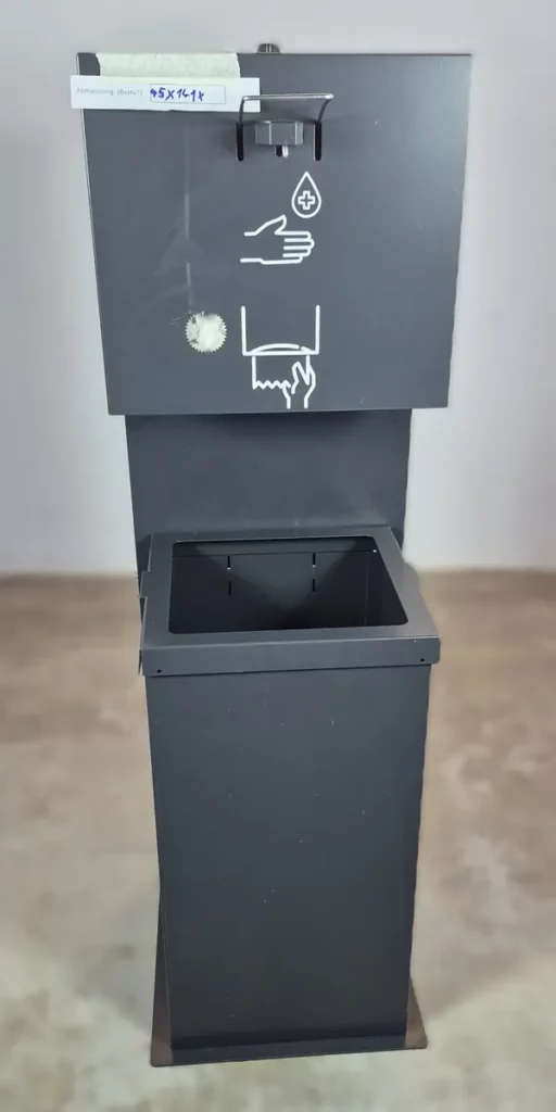 Hygienestation anthrazit freistehend mit Desinfektionsspender, Tuchspender und Mistkübel