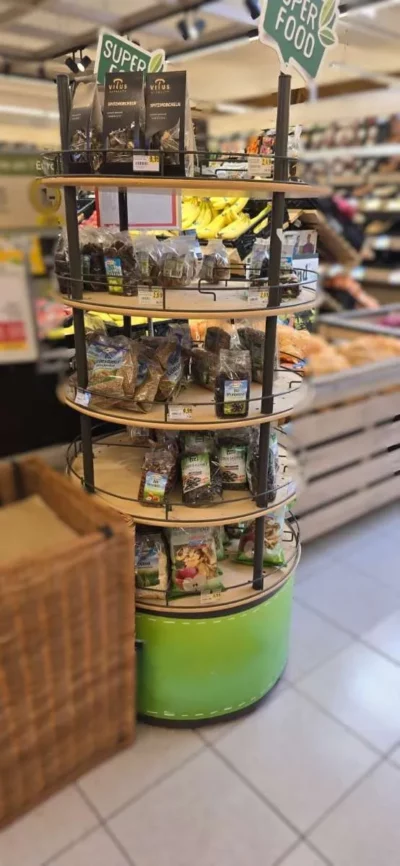 Rondell Warenregal mit 5 Ebenen und Warentrennern – Nuss- / Souvenirständer Ø 70 cm