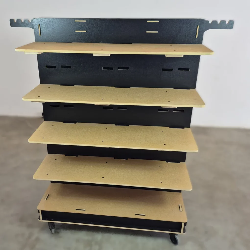 Mobiles Gondelregal Warenregal beidseitig auf Rädern 134 cm – 8 Fächer, 2 Böden