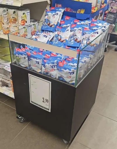 Verkaufsschütte / Wühltisch schwarz auf Rollen mit Glaswand 60 cm