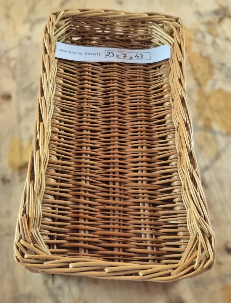 Flechtkorb flach 23x43 cm Naturmaterial für Obst, Gemüse, Gebäck – Preis pro Stück