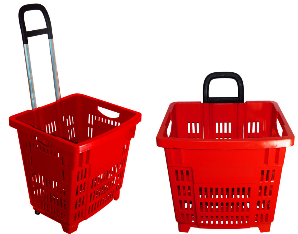 Einkaufskorb in rot mit Rollen 55 Liter und Teleskopgriff Neuware – Preis pro Stück (Kopie)